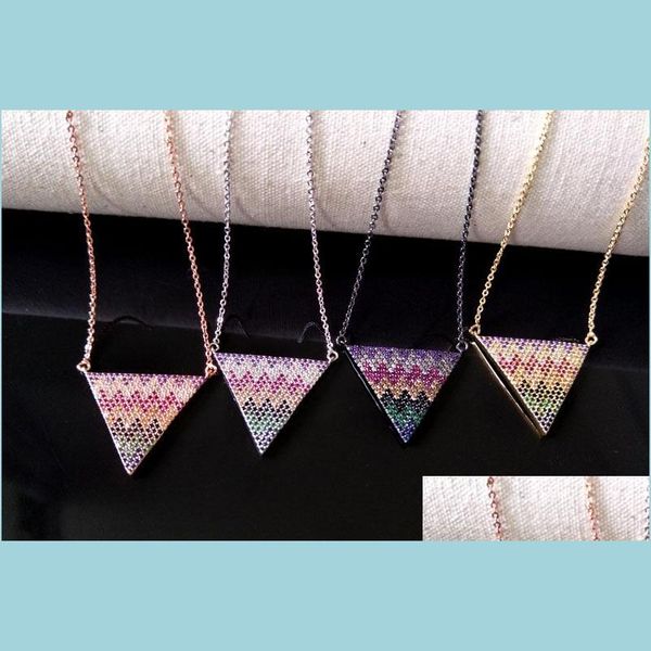 Anhänger Halsketten 10 stücke Dreieck Regenbogen Doppel Kautionen Stecker Halskette CZ Zirkon Micro Pave Kristall Charme Schmuck Machen Für Frau Dhe0I