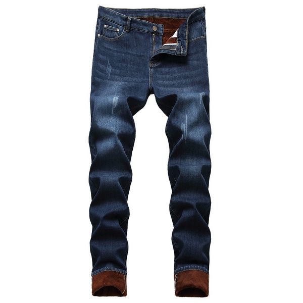 Classic Classic regular Fit Fit Fleece Jeans Jeans Fashion Loose Casual Stretch Pants Marca masculina Plus Velvet Warm Stroushers