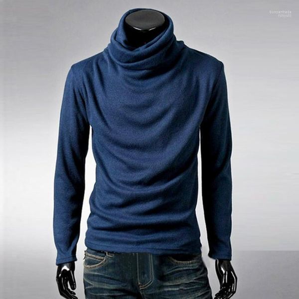 Herren T-Shirts Herren T-Shirts Herren Hemd Basishemd Feste Farbe Haufen Kragenpullover elastischer weicher Rollkragenpullover Slim Long Sleeve Winter f￼r