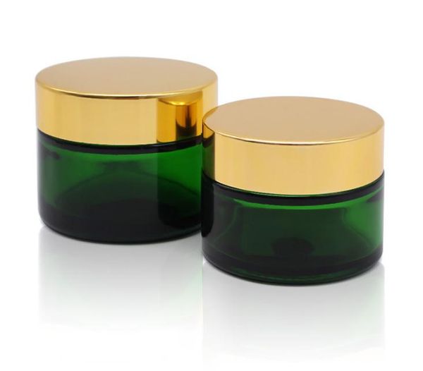 Barattolo di vetro verde Flacone cosmetico Balsamo per le labbra Vasetti di crema Provetta di vetro rotonda con rivestimenti interni in PP 20g 30g 50g SN768