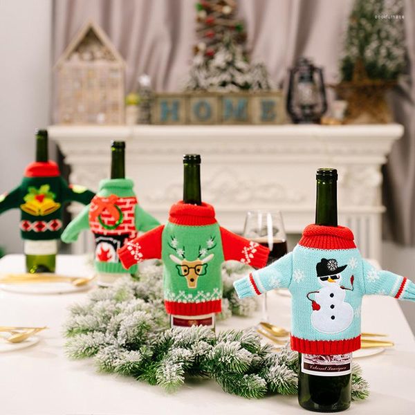 Decorações de Natal, boneco de neve de vinhos de vinhos de vinhos de vinhos de malha de tricô de pano de pano de pano de Natal Ano de jantar de jantar engraçado ornamento