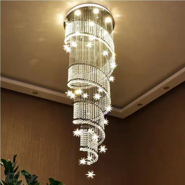 Lâmpadas pendentes Modernas LED LED Long Spiral Meteor Shower Crystal Staircase Lustrelier Lighting Hallway Creative Restaurant pendurado luminárias