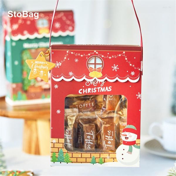 Confezioni regalo StoBag 5 pezzi Babbo Natale Biscotti natalizi Confezione Hnadle Box Anno fatto a mano Snack Candy Forniture Set Bomboniere