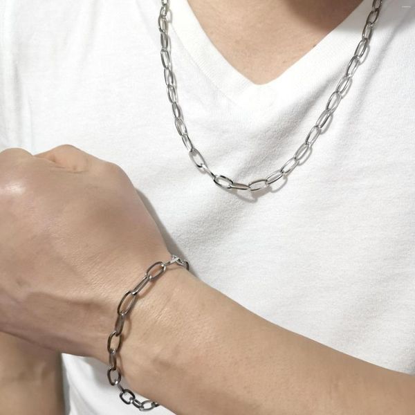 Brincos de colar Conjunto de 6mm 24 '' 8.5 '' Menino de jóias masculinas aço inoxidável liso Oval Long Rolo Link Chain Bracelet