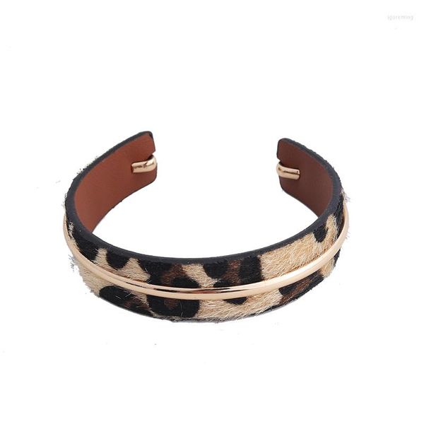 Bangle Western Jewelry Chide Hairy Hely Leopard Leather Open Cuff Bulke for Women