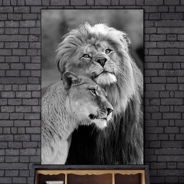Картины африканских диких львов плакат черно -белый животный холст картины на стенах