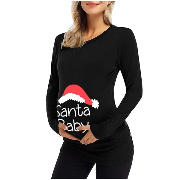 Sleep Lounge Рождественская женская материнская футболка беременность беременность повседневной с длинным рукавом