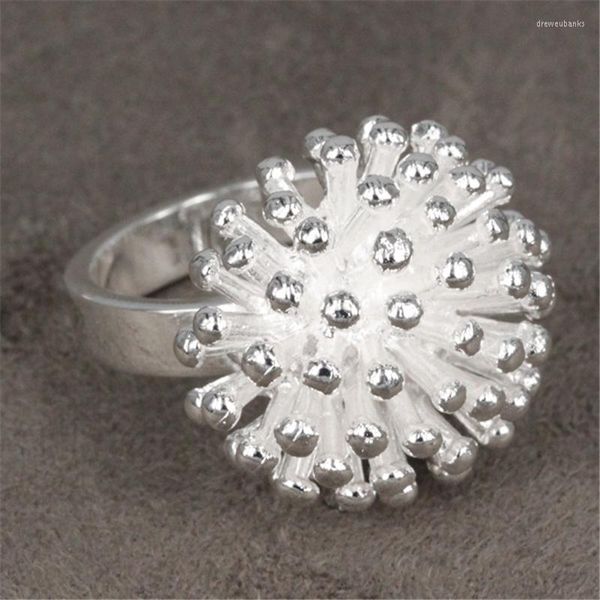 Anelli di nozze Puro argento 925 per le donne Fiore di fuoco Anello di barretta Taglia 6/7/8/9 # Fascia Accessori per gioielli di moda Bijoux all'ingrosso