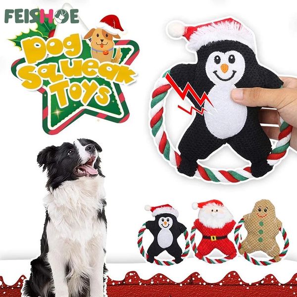 Giocattoli da masticare per cani Morso sonoro per cucciolo Squeaker Peluche Osso molare Giocattoli per animali domestici Giocattolo per la pulizia dei denti Decorazioni per giocattoli di Natale