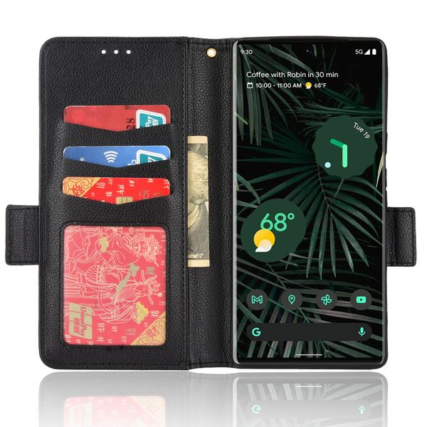 Funda Phone Cases für Google Pixel 8 7 6 6A Pro Lychee Wallet PU-Leder TPU-Rückseite Case Cover Magnetic Flip