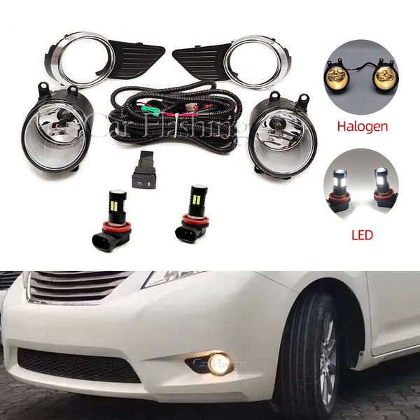 1 Set Front LED -Nebelscheinwerferfog -Lampe f￼r Toyota Sienna 2010 2012 2012 2013 2015 2015 2016 Chrome Trim mit Kabelbaumverdrahtungs -Cover -K￼hlergrill