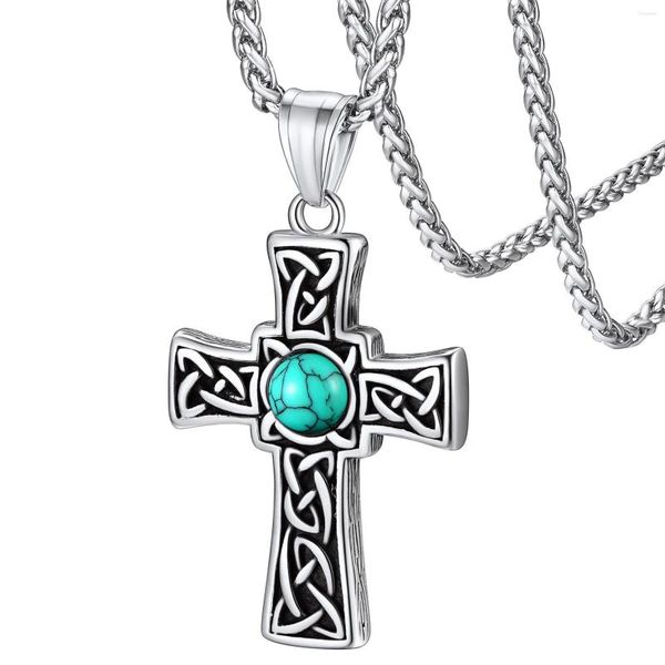 Anhänger-Halsketten ChainsPro Irish Claddagh Keltischer Knoten-Kreuz-Halskette für Damen Herren Edelstahl/18 Karat vergoldeter Talisman-Schmuck CP980