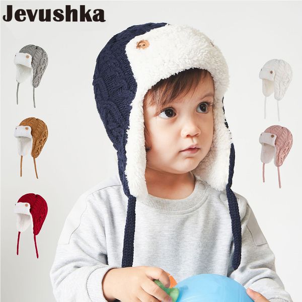 Caps chap￩us de inverno Baby Bomber Knit Kids Beanie para meninos e meninas com l￣ de l￣ para crian￧as 221101