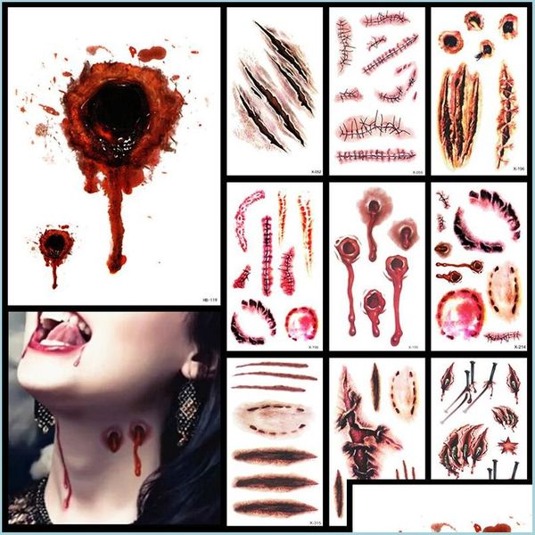 Geçici Dövmeler Geçici Dövme Sticker Korku Kedi Yarasa Terror Yara Gerçekçi Kan Yaralanması Cadılar Bayramı Makyaj Bod DHQ1A