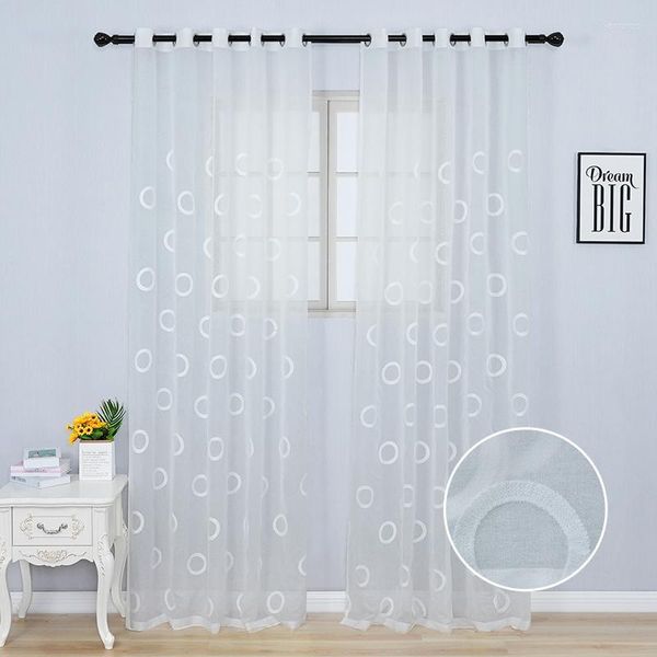 Vorhang-Vorhänge, weißer Leinen-Kreis, bestickt, transparente Vorhänge für Wohnzimmer, Fenster, Tüll, Schlafzimmer, Küche, Voile-Garn, individuell