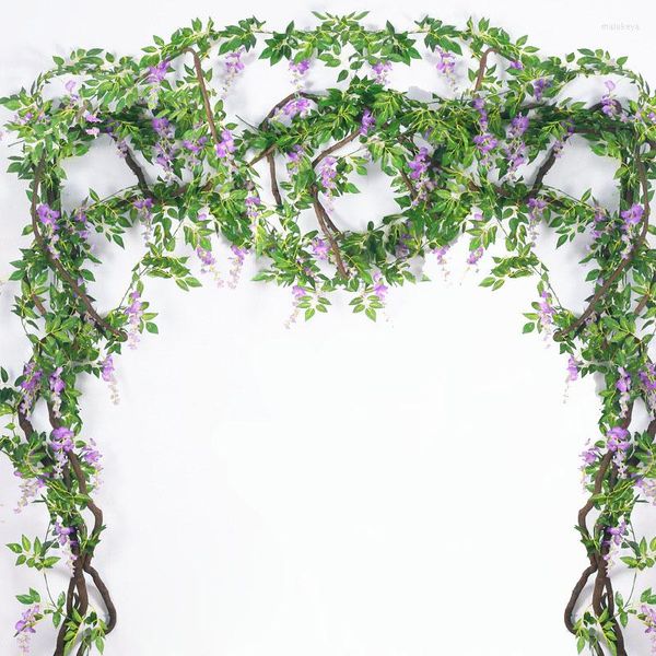 Flores decorativas 2M Wisteria String String Artificial Vine Garland Wedding Arch Wall Decoration Fake Rattan Ivy Home Janela