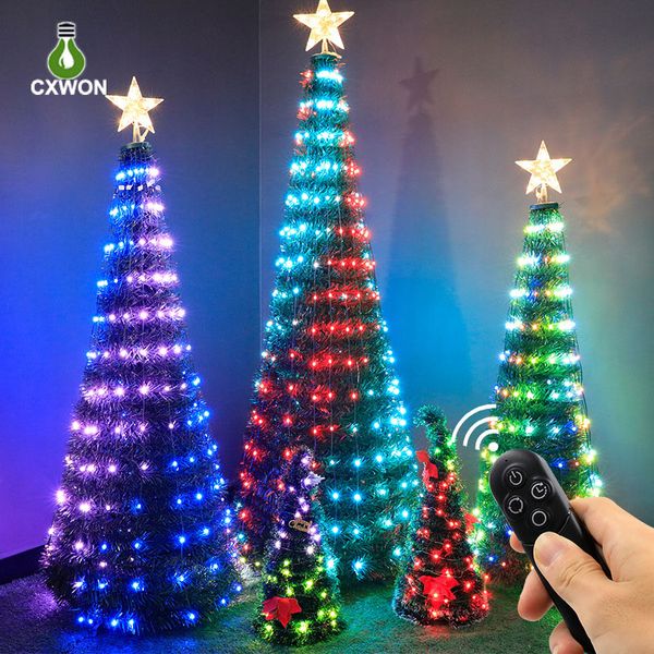 4 pés 5 pés 6 pés 7 pés de natal endereçáveis ​​cordas coloridas luzes de Natal leves com estrela do topper 342LEDS SMART 18 Modestimer Remote Control Água à prova d'água