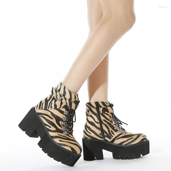 BOTAS AUTOMN WINTRO INVERNO PLATAGELHA DE PLATAGEM DE LACE-LACE-LEOPARD GOTHIC MULHER