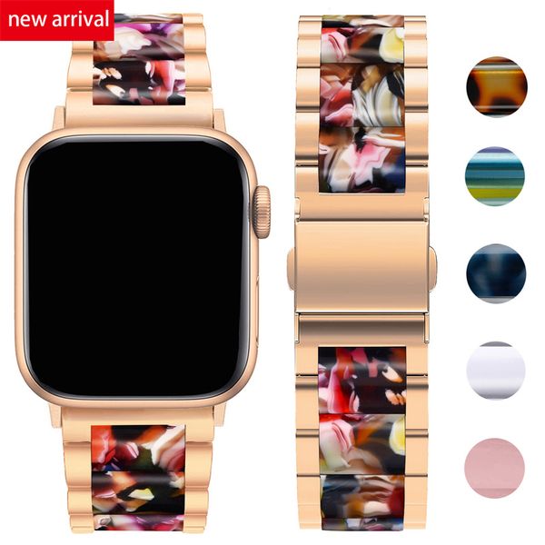 Luxury Resin Metal Band Strap para Apple Watch Series Ultra 8 SE 7 6 5 4 3 Bandas de vigilância Bandas Iwatch 41mm 45mm 40mm 44mm 38mm 42mm 49mm Acessórios de pulseiras