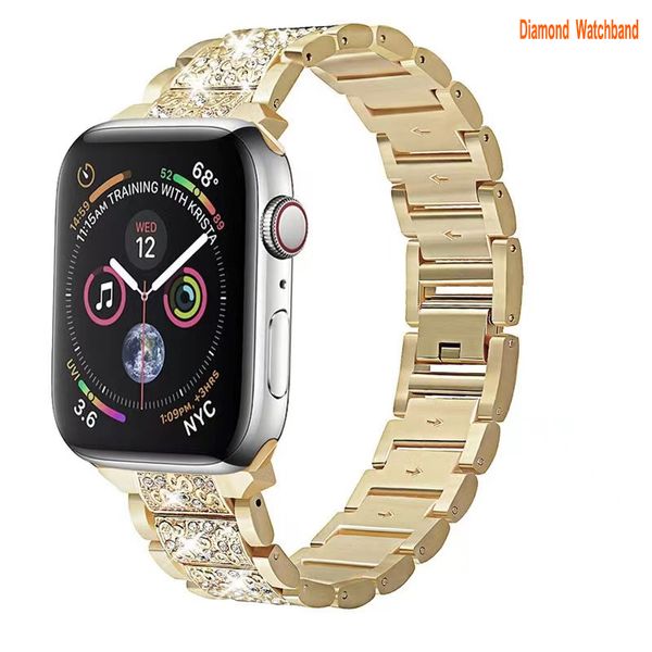 BLING BANDS SPRAPS BANDA DE APPLAÇÃO COMPATÍVEL APPLAÇÃO 38mm 40mm 41mm 42mm 44mm 45mm Mulheres Iwatch SE Série 8 7 6 5 4 3 2 1 Jóia de joalheria Metal Strap Strap Diamond Rhinestone