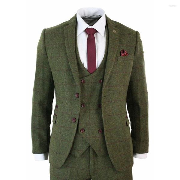 Abiti da uomo Tuxedo Verde oliva 3 pezzi Blazer da uomo in tweed 2022 Misto lana Fatto su misura per pantaloni da lavoro Jacet Vest XZ71