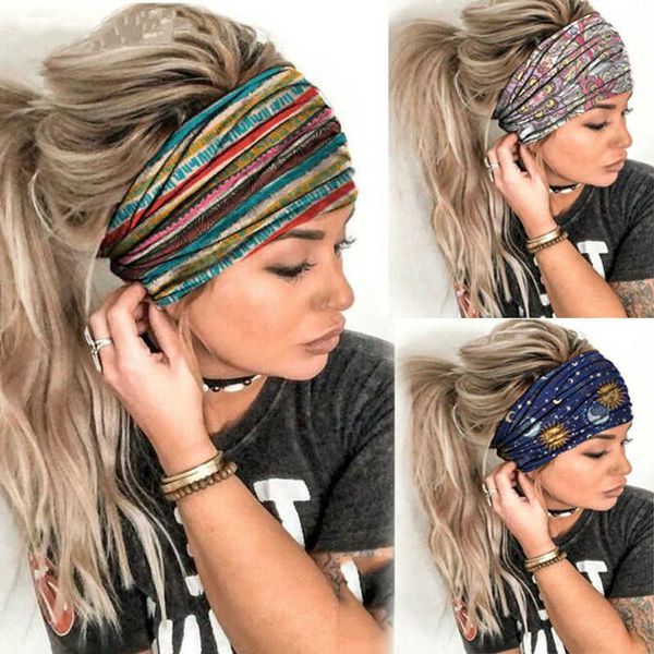 Bandas de cabelo de ioga Niwe Personalidade ioga impressa esportes de cabeça larga lavanderia face feminino faixa para a cabeça da cabeça Yoga Bandas de cabeça L221027