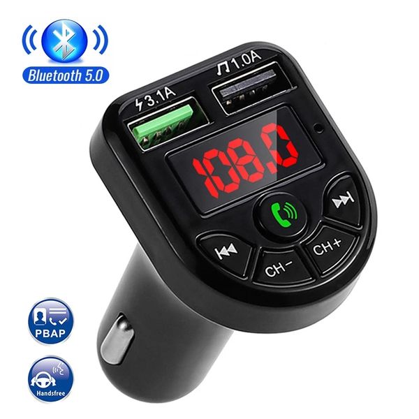 BTE5 E5 x8 Carregador Fast Bluetooth 5.0 FM Transmissor Car Kit Mp3 Modulador Player Wireless HandsFree Receptor de ￡udio Dual Chargers USB 3.1a