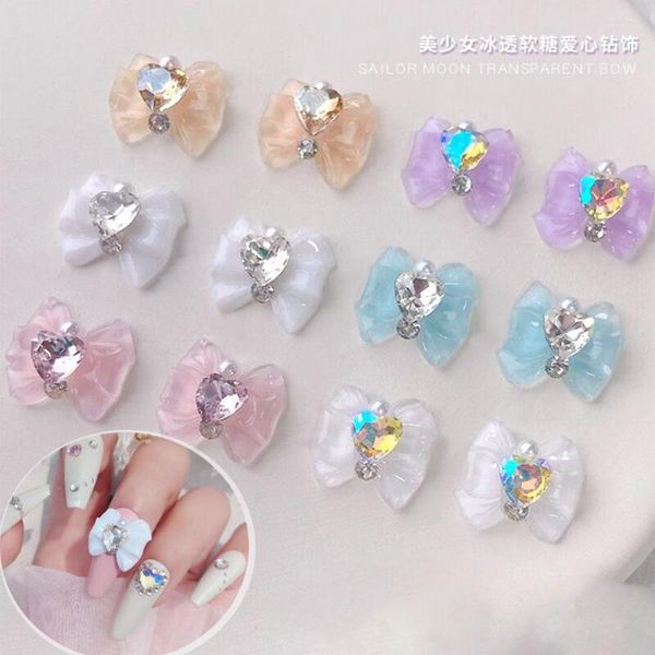 Decorações de arte da unha 10pcs Bowheart Design Decoração Japão /Coréia do Sul Sailor Charms Parts Tie-Bow Pearl Loving Accessorie