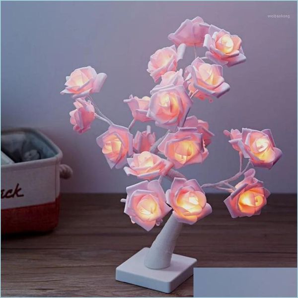 Decorazioni natalizie Decorazioni natalizie Decorazione dell'albero Lampada da notte a 24 luci a LED Fiore romantico Rosa calda Decorazioni per le vacanze di nozze Dhngs