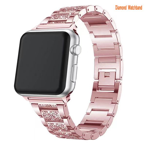 Para as tiras da faixa do Apple Watch 38mm 40mm 41mm de pulseiras de moda feminino iwatch se aço inoxidável e um fecho de metal de reposição de resina para série SE8 7 6 5 4 3 2 1 Gold rosa