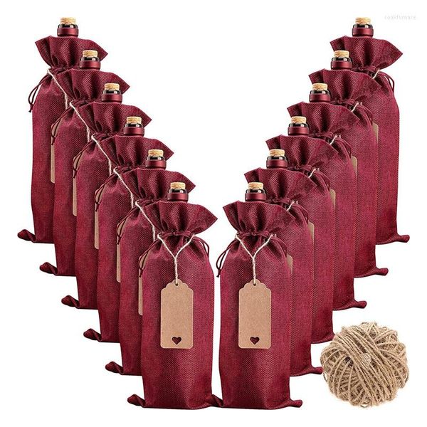 Decorações de Natal Bolsas de vinho Bolsa de abastecimento 12 PCs Bottle with empatings tags cordas capas reutilizáveis