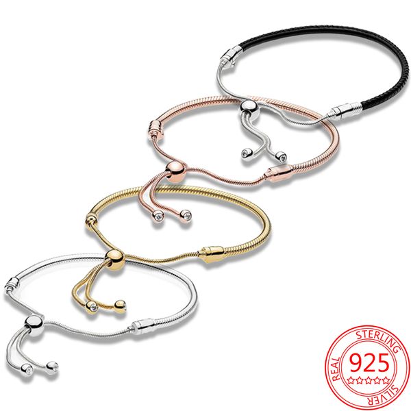 Das neue beliebte Pandora-Armband aus 100 % 925er-Sterlingsilber mit vier schlangenförmigen Schiebeelementen aus Leder für Damen, Hochzeitsfeier, Schmuck, Modeaccessoires