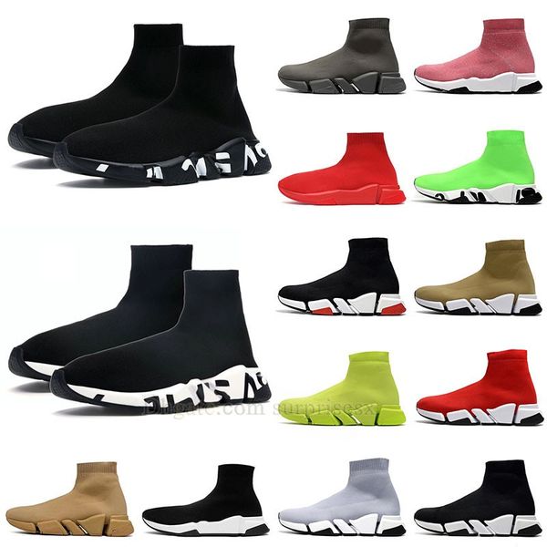 Designer Boot Mens Womens Sock Sapatos Graffiti Balencaigas 2.0 Triplo Preto Branco Bege Castanha Marrom Ankle Boots Tamanho Grande 12 46 Botas de Neve Andando Treinador de Corrida