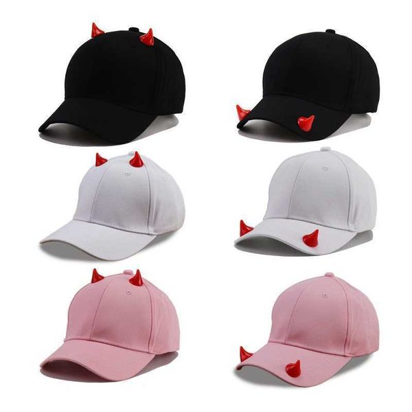 Snapbacks Erkekler Kadın Hip-Hop Şapkalar Yenilik Lke Şeytan Boynuz Dişleri Dekoratif Erkek Kız Beyzbol Kapakları Açık Hava Spor Partisi Cosplay Props L221028