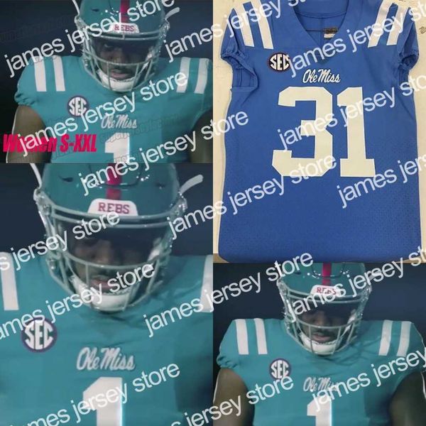 American College Football Wear 2020 Ole Miss New Powder Blue Jerseys A.J. BROWN Eli Manning Bo Wallace Patrick Willis Robert Nkemdiche Ta'amu NCAA College Football J