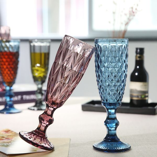 150 ml, 4 Farben, europäischer Stil, geprägtes Buntglas, Wasser, Wein, Bier, Lampe, dicke Kelche, Cocktailflöte, Glaswaren
