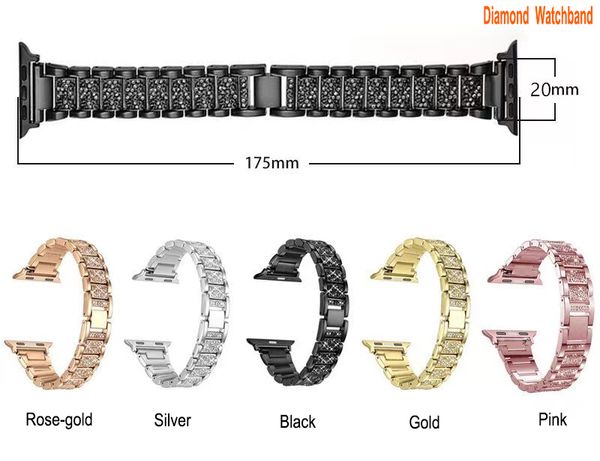 Cinturini in metallo per cinturino Apple Watch 45mm 44mm 42mm 41mm 38mm 40mm SE 7 Serie 6 5 4 3 2 Bracciale di ricambio in acciaio inossidabile con strass con diamanti bling cinturino iWatch