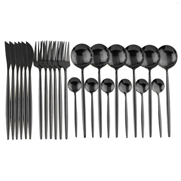 Dinnerware Sets 24pcs Pure Black Gold Conjunto de Golden Viagem Golden Viagem 18/10 Aço inoxidável Dinner Faca Forks Salhas