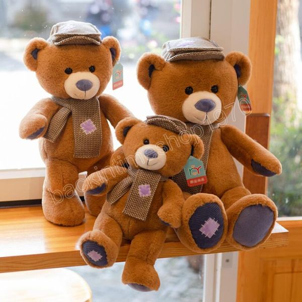 35/45 cm Braune Teddybär-Puppe, niedlicher Patch-Schal, Hut, Bär, gefülltes Plüschtier, Geburtstag, Weihnachten, Geschenk für Kinder, Jungen