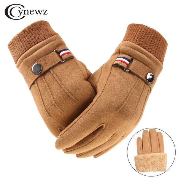 Fünf-Finger-Handschuhe, Winter-Herrenhandschuhe, Wildleder, warm halten, Touchscreen, winddicht, zum Fahren, Guantes, dicker Kaschmir, rutschfest, für den Außenbereich, Lederhandschuhe für Männer, J221031