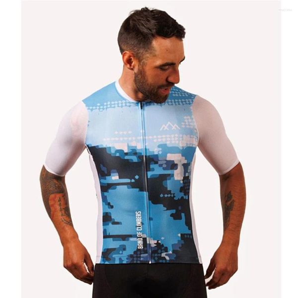 Racing Jackets Summer Band of Climbers Cycling Apparel Men's Performance Short Sleeve Sleeves White/Blue Maillot de Cyclisme Ciclismo