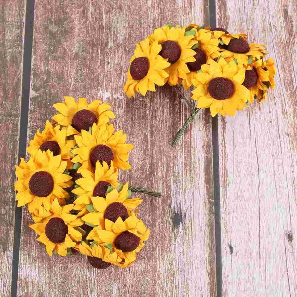 Flores decorativas de girassol Artificial Flower Suguestres de buquê Fake Weddingpaper Decor