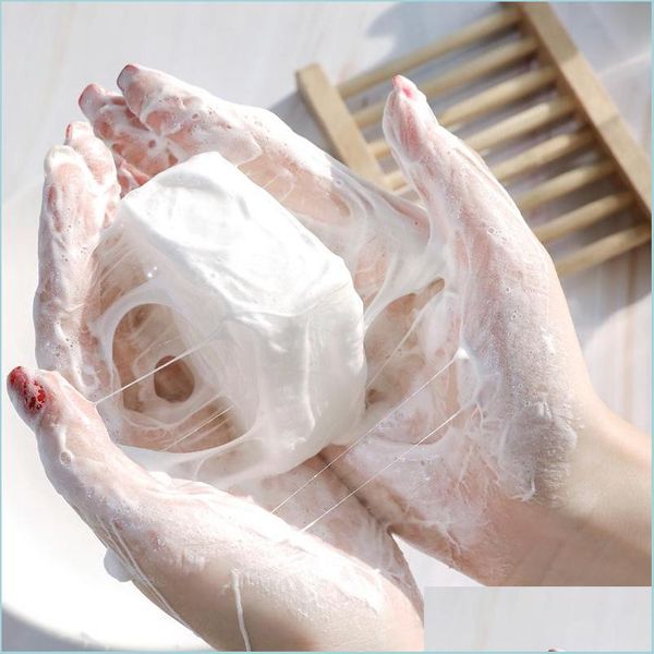 Handgemachte Seife Ziegenmilchseife Natürliches Bio-Seidenprotein Milben Akne entfernen Zartes Weiß Handgemacht für Gesicht Körper Gesichtstiefenreinigung Dhbmf