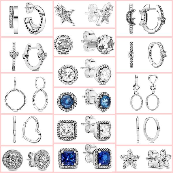 Os novos brincos populares de prata esterlina 100% 925 Star Snail Hoop Earrings Crown Pandora Ms. Jewelry Acessórios de moda adequados para presentes de aniversário