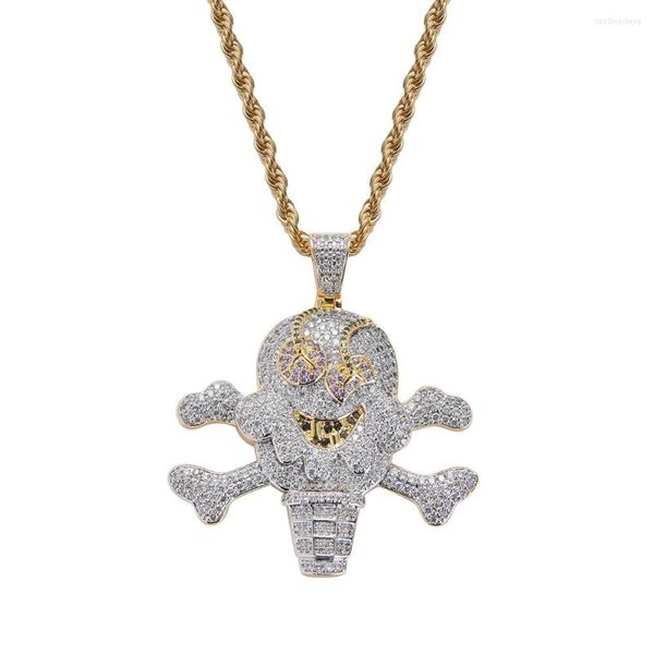 Anhänger Halsketten Hip Hop Schmuck 18 Karat vergoldet Zirkonia Simulierter Diamant Iced Out Kette Piraten Creme Halskette Für Männer Charm Geschenke