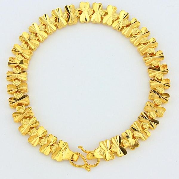 Braccialetti a maglie Bracciale con nodo a fiocco Rosetta da polso a catena da donna graziosa riempita in oro giallo