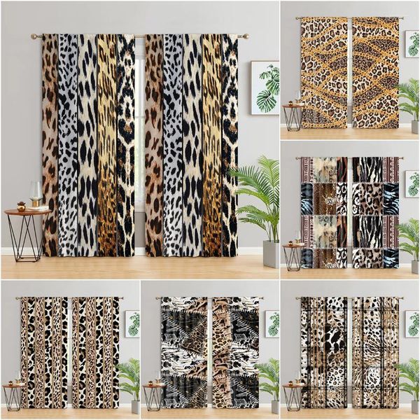 Cortinas cortinas colagem de texturas de leopardo design moda decorativa 3d impressão digital quarto sala de estar cortinas de janela 2 painelscurta