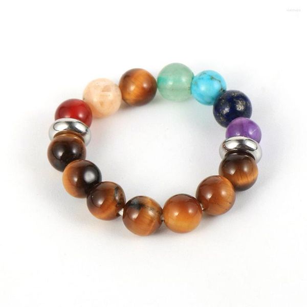 Cluster Rings 14Styles 7 Chakra Anello in pietra naturale per le donne 4mm Crystal Turquoises Beads Bambini regolabili Gioielli fatti a mano Regalo per ragazze