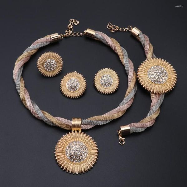 Kolye Küpe Set Kadın Mücevher Düğün Küpe Bileklik Bilek Arap Altın Renk Bijoux Gelin Hediyesi
