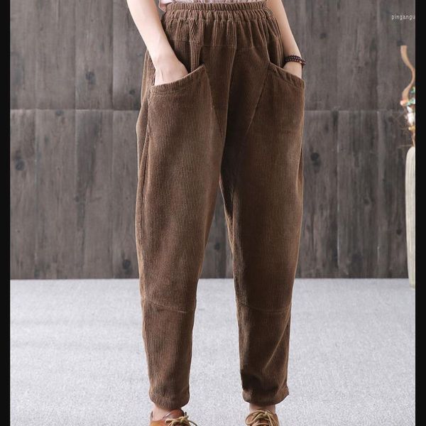 Pantaloni da donna 2022 Netto Rosso Stile Temperamento Bello Piedi Semplici Bud da Donna Vita Alta Velluto a coste Harem